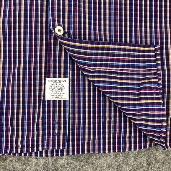 Peter Millar Mens Button Up Shirt XL Purple Multicolor Plaid Long Sleeve Cotton - Picture 7 of 10